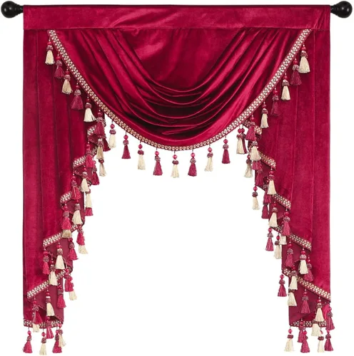 Miniatura 22 de VOGOL Cenefa de cortinas de terciopelo grueso para dormitorio, cenefas de cascada de lujo con aislamiento térmico dorado para sala de estar formal