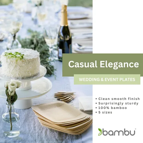 Miniatura 4 de Bambu, Platos cuadrados desechables de bambú de 11 pulgadas, orgánicos, biodegradables y ecológicos, platos para fiestas, bodas y eventos, ideales