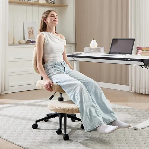 Miniatura 7 de Silla de oficina sin brazos cruzados para sentarse con patas cruzadas, silla de escritorio ergonómica de alta resistencia de 300 libras para TDAH
