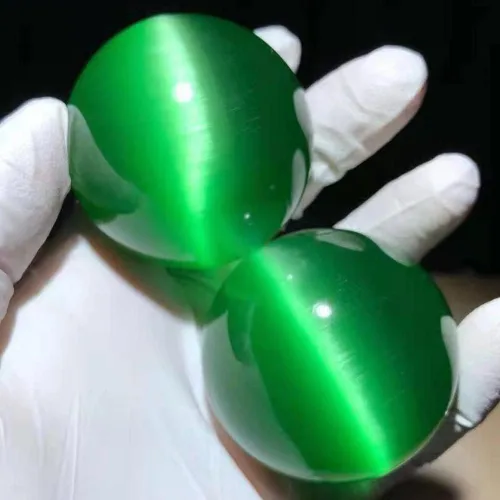 Miniatura 2 de Bolas artificiales de cristal Baoding de ojo de tigre de gato verde de 2 pulgadas, bolas de terapia de manos, bolas de estrés para aliviar
