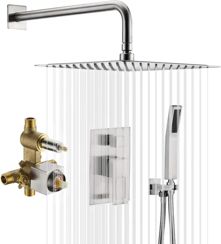 Miniatura 9 de sumerain Sistemas de ducha de equilibrio de presión negro mate con ducha de lluvia de 8 pulgadas y de mano, cuerpo de válvula áspero y moldura