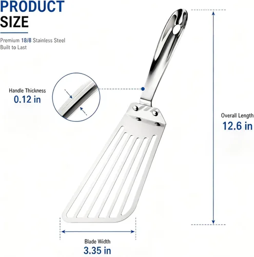 Miniatura 2 de KSENDALO Espátula de metal para peces, volteador de huevos de acero inoxidable, muy fina pero resistente, flexible para voltear peces delicados