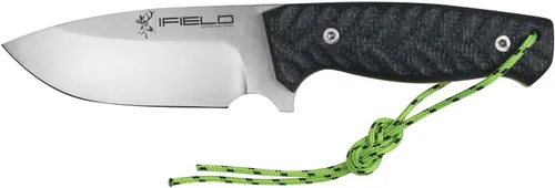 iFIELD Bushcraft - Cuchillo de supervivencia EL29118, hoja de satén Bohler N690CO de 4.5 pulgadas, mango TRF, funda de cuero negro, fabricado en