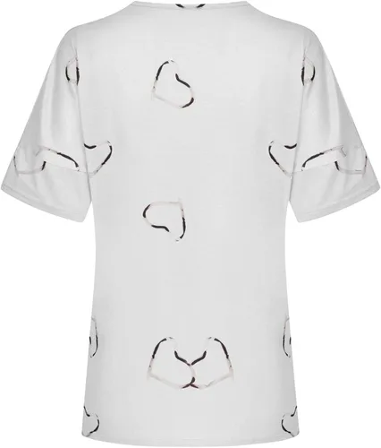 Miniatura 3 de Camiseta de manga corta con estampado de corazón para mujer, con un hombro descubierto, informal, con tiras