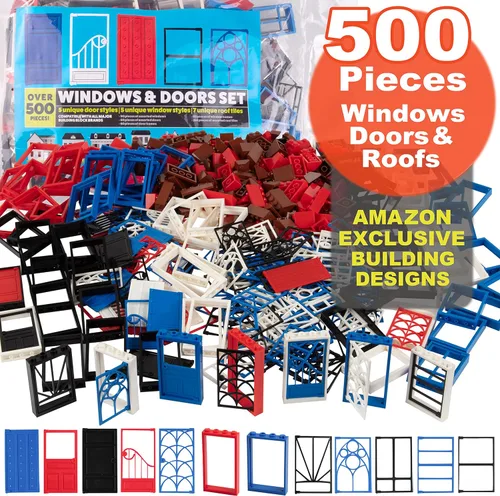 Miniatura 2 de 500 piezas de ladrillos de bloques de construcción para ventanas, puertas y techos, incluye más de 500 piezas de puertas y ventanas únicas