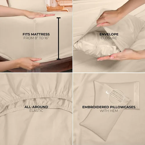 Miniatura 16 de ROYALE LINENS Juego de sábanas Cal King de 4 piezas, ropa de cama de microfibra suave cepillada de 1800 hilos, 1 sábana bajera, 1 sábana encimera, 2