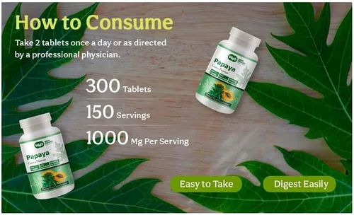 Miniatura 5 de Cápsulas de extracto de hoja de papaya (tabletas) - 300 píldoras, 150 porciones, 1000 mg, apoya la inmunidad plaquetaria y la digestión