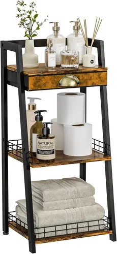 Miniatura 10 de keomaisyto Elegante estante de escalera de 4 niveles, estante de almacenamiento para baño, estantería de escalera con cajón, estantes de Blanco