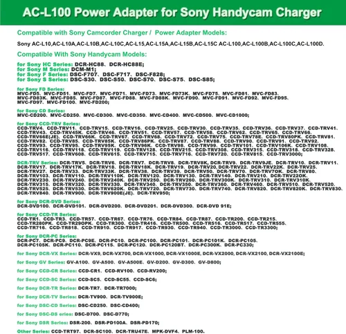 Miniatura 2 de AC-L100 para Sony Handycam Camcorder Charger, compatible con CCD TRV108 TRV308 TRV318 y DCR-TRV460, etc., repuesto para adaptador de corriente