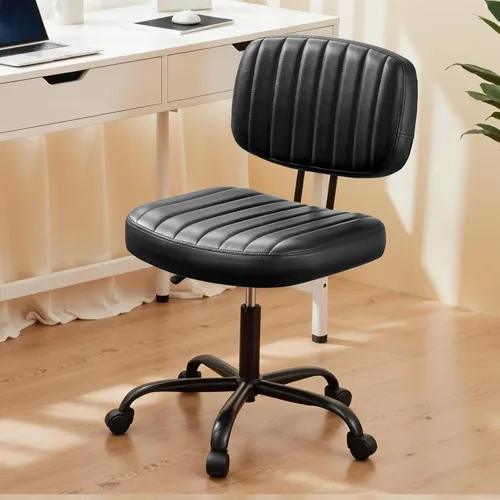 Miniatura 8 de HealSmart Silla de escritorio de oficina pequeña con ruedas, silla de escritorio sin brazos con soporte lumbar, piel sintética, respaldo bajo