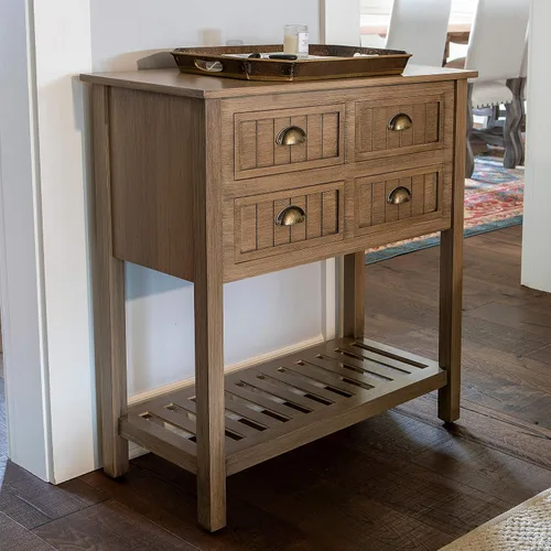 Miniatura 9 de Bailey Bead Board Mesa consola de madera con cuatro cajones con estante, acabado blanco antiguo