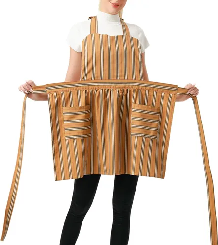 Love Potato Delantales de algodón para mujer con bolsillos, delantales de rayas suaves, perfectos para cocina, hornear y jardinería