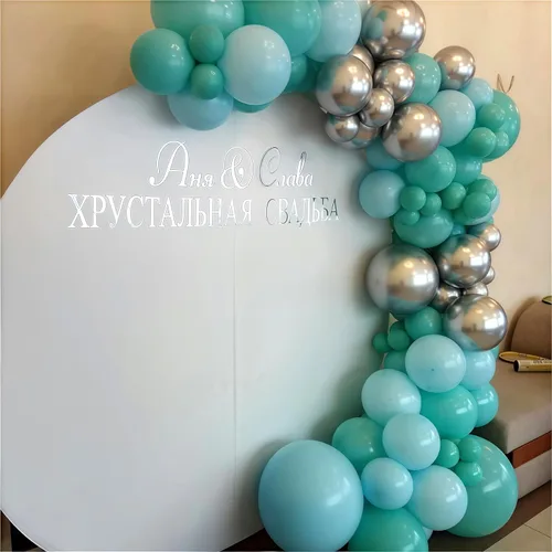 Miniatura 7 de Globos de látex de confeti azul turquesa, azul claro, menta, verde, plateado y blanco, juego de globos de látex de confeti, azul aguamarina, blanco