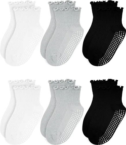 Miniatura 10 de Calcetines con volantes para niñas – Calcetines antideslizantes con puños – Calcetines de algodón suave con volantes para interiores