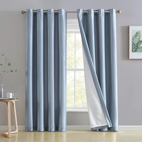 Miniatura 10 de HLC.ME Jefferson - Cortinas ligeras de seda sintética semitransparente con forro de microfibra y ojales para ventana de dormitorio, comedor y sala