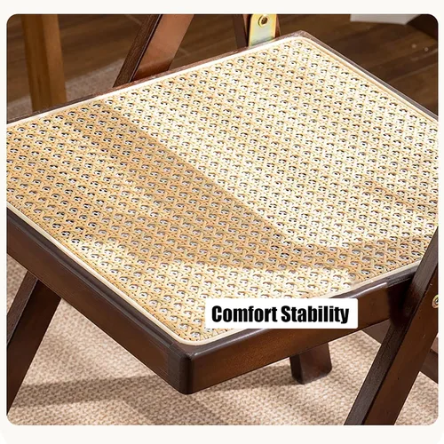 Miniatura 6 de KISKIS Sillas plegables de ratán de madera, portátil, ahorro de espacio, silla de comedor para balcón, sala de estar, con asiento elástico de malla