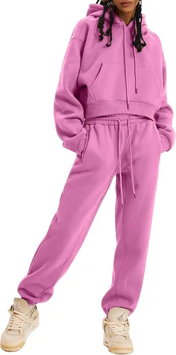 Miniatura 38 de Kissonic Conjunto deportivo de forro polar para mujer, 2 piezas, sudadera con capucha y pantalones deportivos