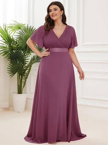 Miniatura 164 de Ever-Pretty Vestido formal para mujer, Navidad, Año Nuevo, cuello en V, gasa, talla grande, largo hasta el suelo, vestido de dama de honor