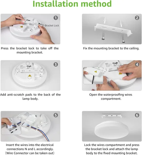 Miniatura 8 de Lepro - Lámpara de techo LED de montaje empotrado de 8.7 pulgadas para baño, resistente al agua, luz blanca diurna de 5000 K, 1500 lm, 15 vatios
