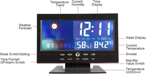 Miniatura 5 de Reloj digital, pantalla digital de temperatura y humedad con alarma, 12/24 horas conmutable para actividades y regalos
