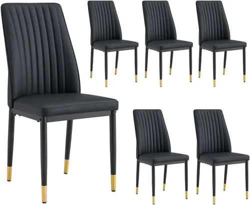 Miniatura 14 de Sillas de Metal Negro, Juego de 4 Sillas de Comedor Modernas con Cuero Sintético PU y Patas Cromadas de Alto Respaldo para Comedor, Cocina, Sala