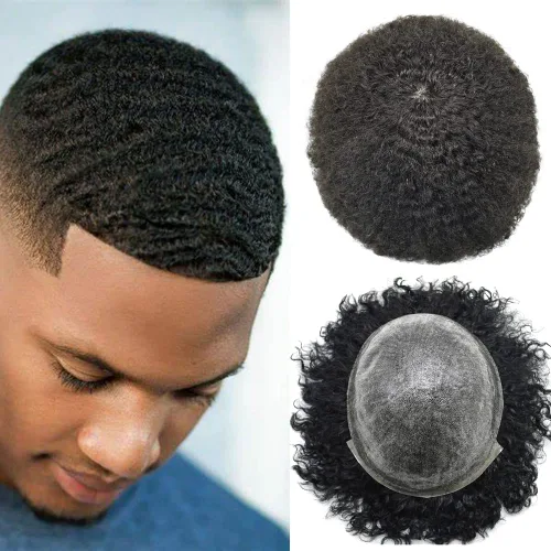 Miniatura 12 de Unidades de cabello para hombres negros Sistema de reemplazo de cabello humano brasileño Afro Coily Kinky Curly Hair Piece Inyección Piel PU Afro