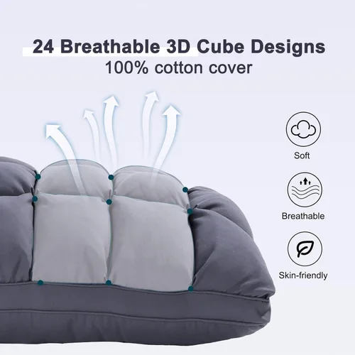 Miniatura 3 de YOUR MOON Almohadas tamaño Queen, juego de 2, 2 unidades de almohadas de soporte suave tamaño Queen para cama, almohada mullida con relleno Gris