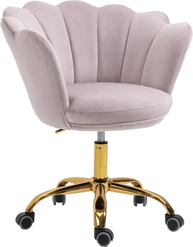Silla cómoda de oficina en casa con ruedas, linda silla de escritorio de tocador giratoria ajustable de terciopelo con respaldo de concha marina