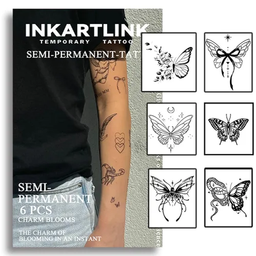 Miniatura 9 de INKARTLINK 6 hojas de tatuajes temporales, tatuajes semipermanentes, tatuajes falsos, 1-2 semanas de tatuaje, para mujeres maduras y elegantes