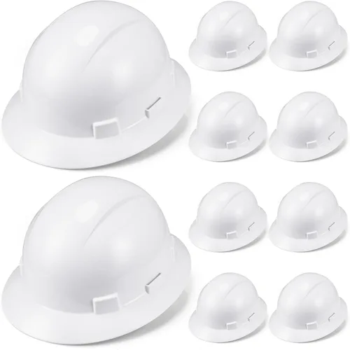 Miniatura 12 de 10 Pack Casco de ala completa, Casco de construcción blanco, Casco de seguridad HDPE con suspensión de trinquete ajustable de 6 puntos para hombres