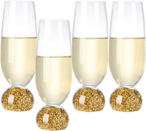 Miniatura 8 de Hanjue Juego de 4 copas de champán de cristal sin plomo, copas de champán transparentes de 7 onzas, ideales para regalos, fiestas, bodas, Navidad