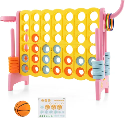 Miniatura 12 de Costzon Giant 4 en una fila, Jumbo 4 a puntuación, juego gigante con aro de baloncesto, lanzamiento de anillos, deslizador de liberación rápida, 42