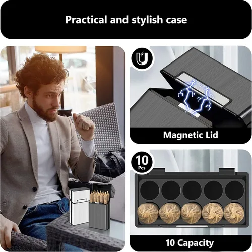 Miniatura 3 de Paquete de 2 cajas de soporte de cono preenrollado tamaño King, caja de cigarrillos de 10 agujeros para cigarrillos de tamaño regular o king, caja