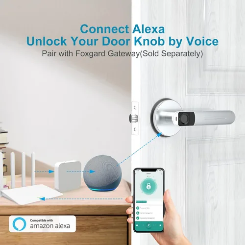 Miniatura 3 de Foxgard - Cerradura inteligente de huellas dactilares para puerta, cerradura biométrica para puerta con aplicación inteligente, perilla de puerta