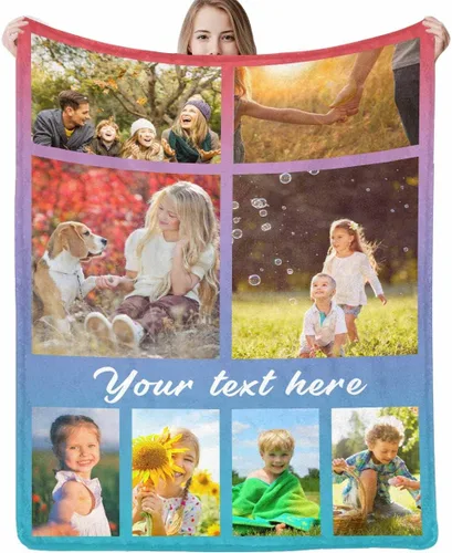 Miniatura 36 de D-Story Manta personalizada con fotos, manta de fotos personalizada con cualquier texto, manta de forro polar personalizada para cama, sofá