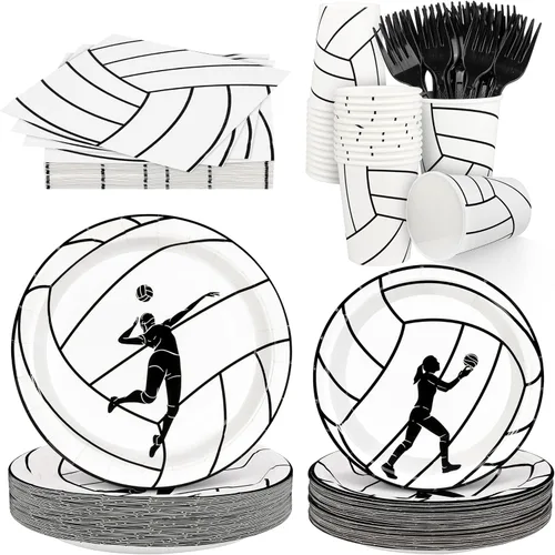 Miniatura 12 de durony Juego de vajilla de 144 piezas de platos de papel y servilletas de baloncesto, decoraciones de fiesta de cumpleaños, incluye platos de papel