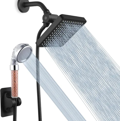 Miniatura 10 de Voolan Cabezal de ducha de lluvia de alta presión con combo de rociador de mano, cabezal de ducha con filtro de mano con soporte autoadhesivo