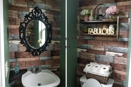 Miniatura 3 de EeeComing Papel tapiz de tablones de madera de 197 x 17.7 pulgadas, papel tapiz adhesivo de madera extraíble, papel tapiz de contacto rústico