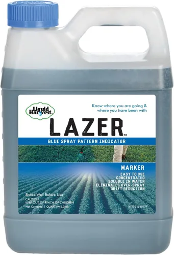 Liquid Harvest Lazer Blue – 32 onzas – Indicador de patrón de pulverización concentrado – Tinte perfecto para marcar malezas/fertilizantes, marca de