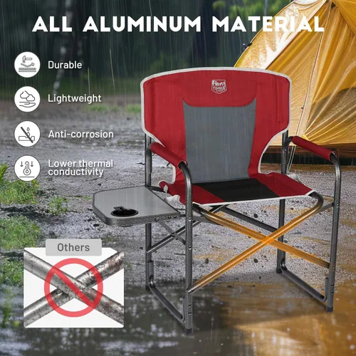 Miniatura 5 de TIMBER RIDGE Silla de camping de aluminio extra grande, silla de director portátil y ligera con mesa auxiliar, bolsillo lateral desmontable para Rojo