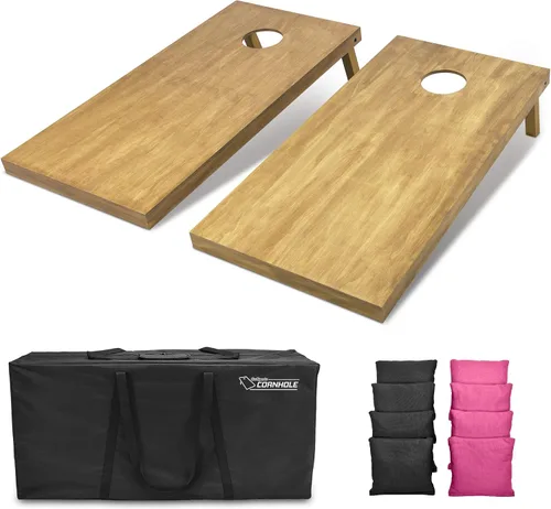 Miniatura 7 de GoSports 4 ft x 2 ft Regulation Size Wooden Cornhole Boards Set with Light Brown Finish - Includes Carrying Case and Bean Bags Negro- gris