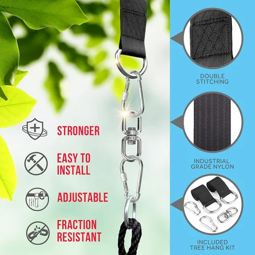 Miniatura 3 de SereneLife - Columpio en forma de platillo con kit para colgar en árbol, columpio de 40" para exteriores, 2 correas ajustables de cuerda para colgar