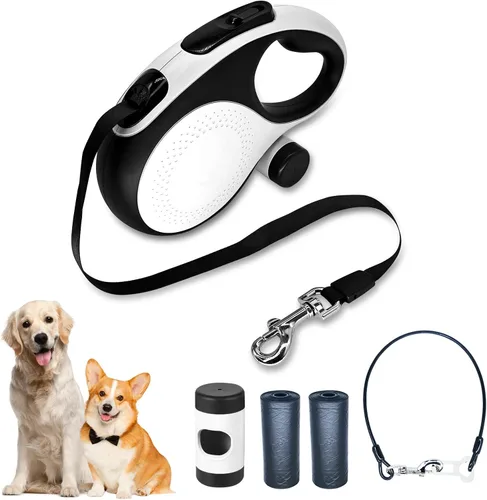 Miniatura 9 de Correa retráctil para perro con cable a prueba de mordeduras y linterna LED, correa resistente de 16 pies, adecuada para perros pequeños/medianos
