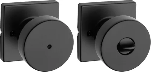 Kwikset Pismo Manija de privacidad para puerta, para interiores, con cerradura, sin llave, con protección Microban, para baño y dormitorio, negro