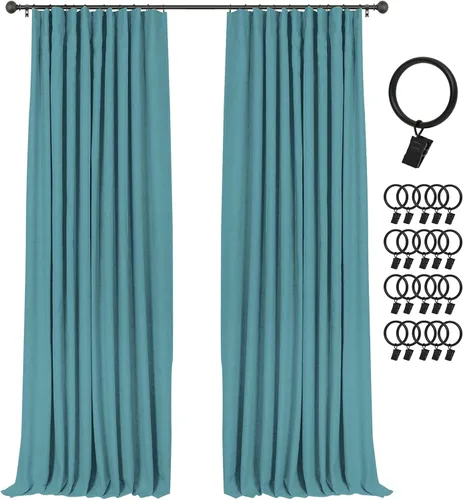 Miniatura 34 de INOVADAY Cortinas 100% opacas para dormitorio, cortinas opacas de 84 pulgadas de largo, cortinas opacas de lino con anillos de clip, aislamiento
