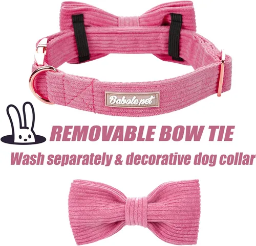 Miniatura 3 de Collar de pana para perro con lazo, collares para perros hembras suaves y ajustables para perros pequeños, medianos y grandes, talla M Rosa encendido