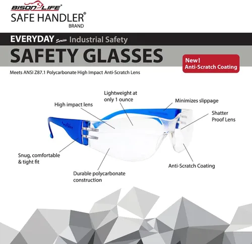 Miniatura 5 de SAFE HANDLER Gafas de seguridad con patillas de color transparente Talla única, para adultos, jóvenes, lentes de policarbonato protector