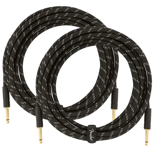 Miniatura 16 de Fender Cable de instrumentos de lujo de 10 pies, ángulo recto, tweed negro, paquete de 2