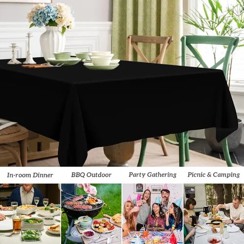 Miniatura 3 de Mulbozy 2 piezas de mantel de plástico negro para mesa rectangular, 54 × 108 pulgadas, fundas desechables de mesa para fiestas negras