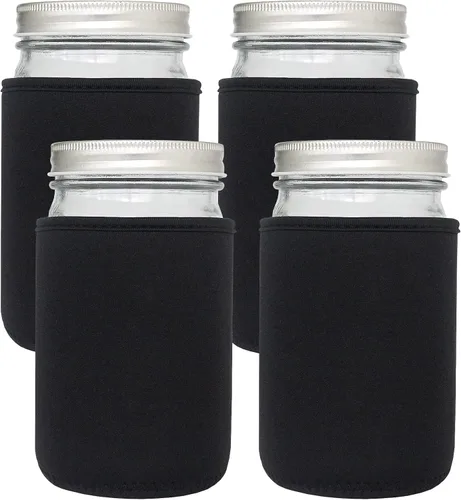 Miniatura 7 de Funda para tarro Mason de 16 onzas, 4 fundas de neopreno aisladas para latas de 16 onzas y 24 onzas de boca ancha (coloridas)